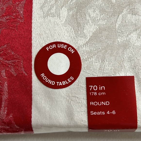 Holiday Tablecloth, new in package, Poinsettia Plaid, 70in Round - Picture 3 of 4